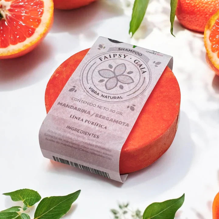 SHAMPOO EN BARRA VEGANO MANDARINA/BERGAMOTA 100 GRAMOS FAIPSY